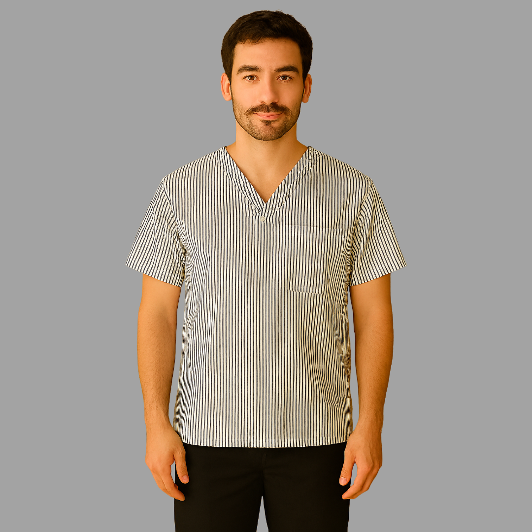 Filipina Rayas Blancas /Gris cuello V. Hombre