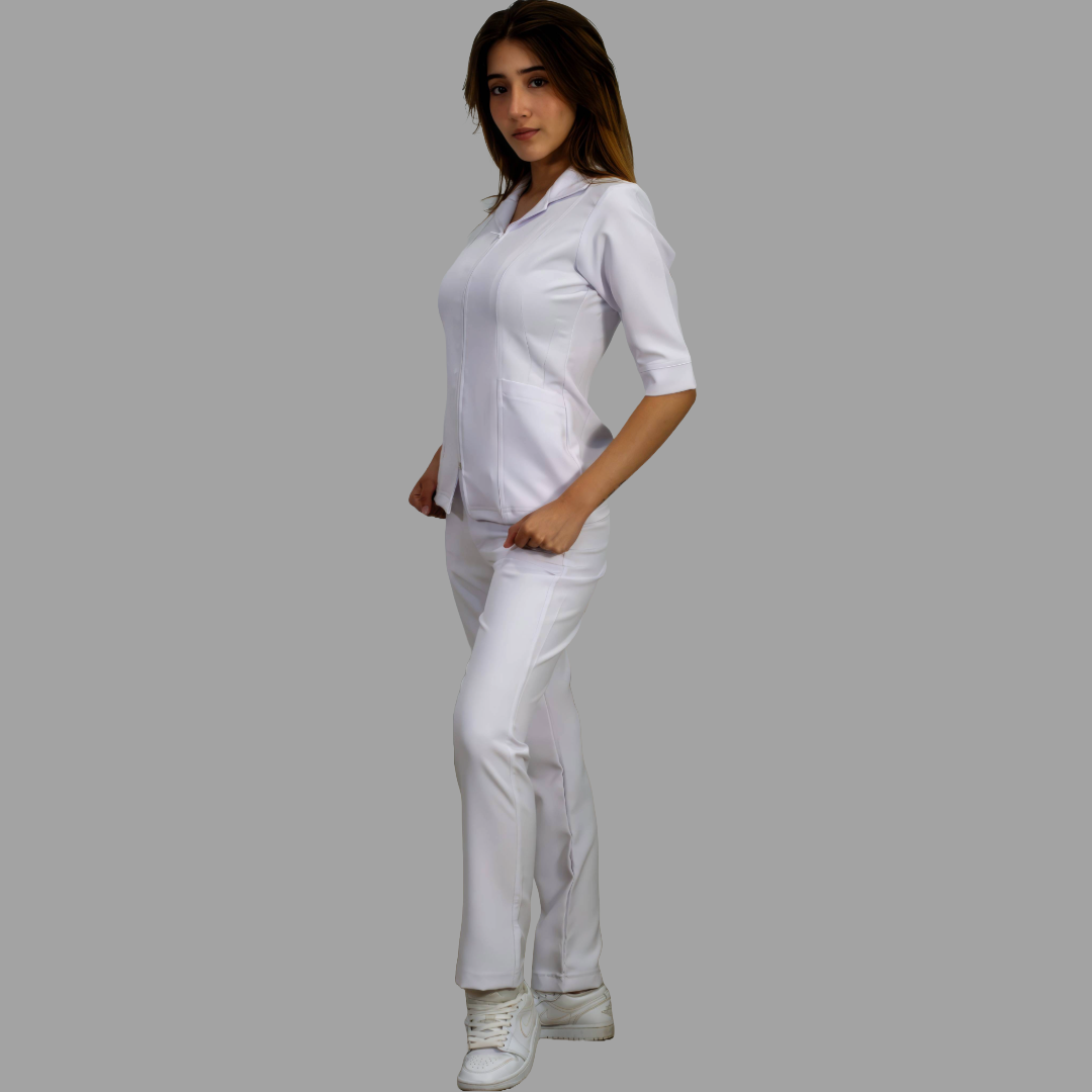 Filipina Stretch Extra Blanca Cuello Sport 3/4 Manga Dama, Antifluido