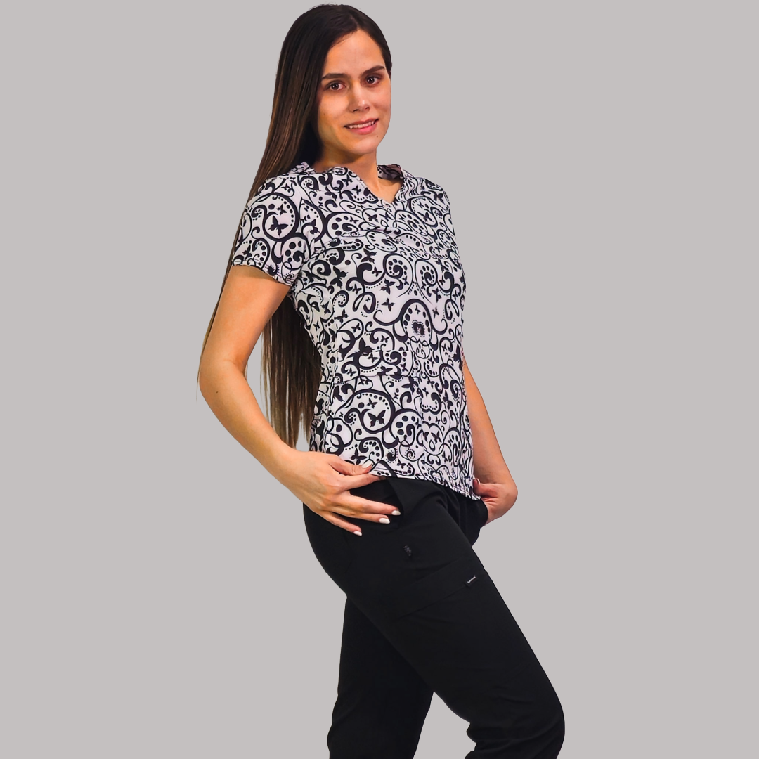 Filipina Para Scrubs, 600 Dama Estampado Black Butterfly