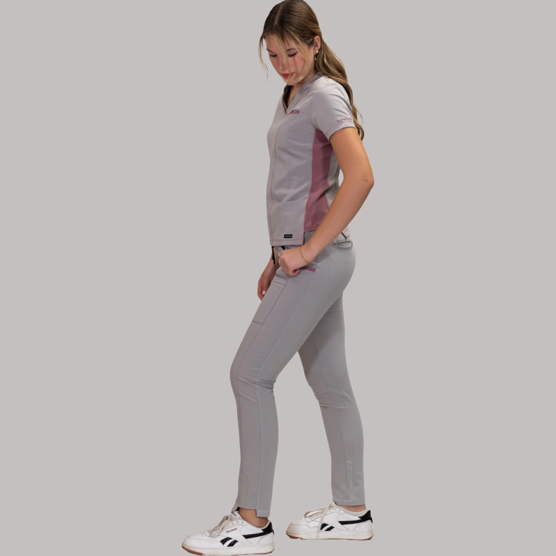 Filipina Quirúrgica Gris Perla/Rosa Mujer Antifluido, Scrubs 300