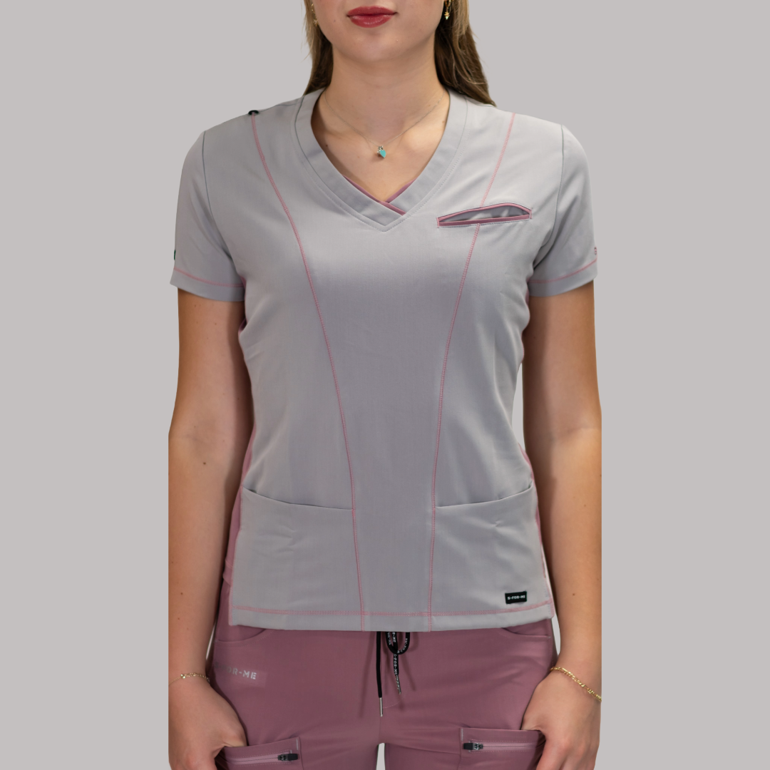 Filipina Quirúrgica Gris Perla/Rosa Mujer Antifluido, Scrubs 300