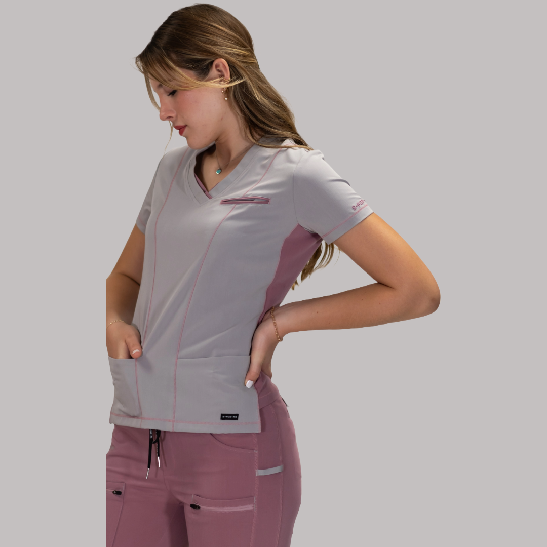 Filipina Quirúrgica Gris Perla/Rosa Mujer Antifluido, Scrubs 300
