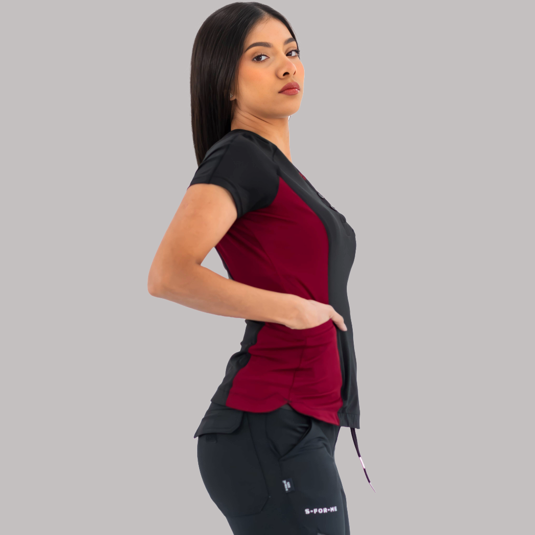 Filipina Quirúrgica Super Stretch Negra - Vino Mujer, Scrubs 905