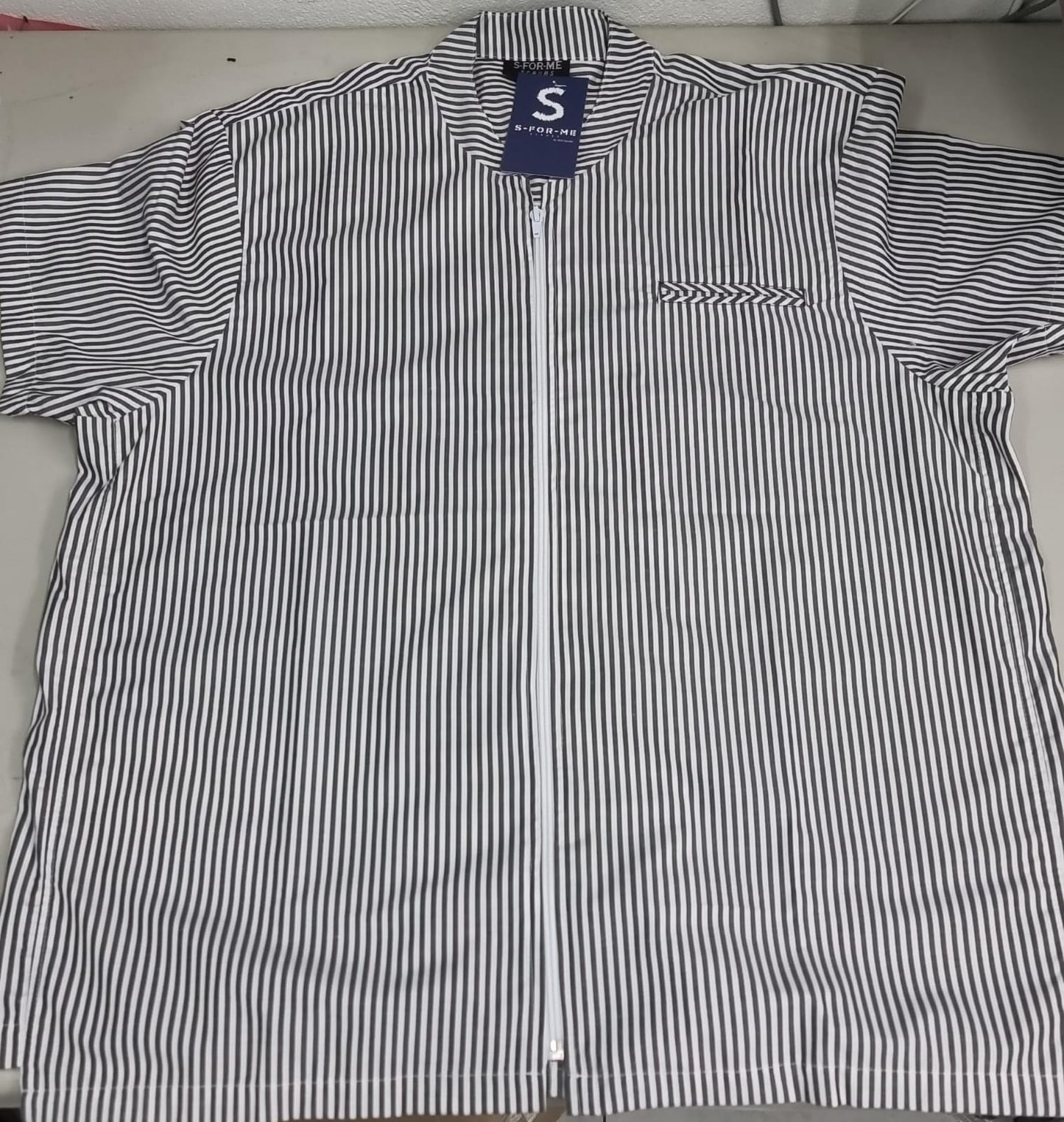 Filipina Mao Lineas Blanco-Gris Oxford Con cierre Hombre