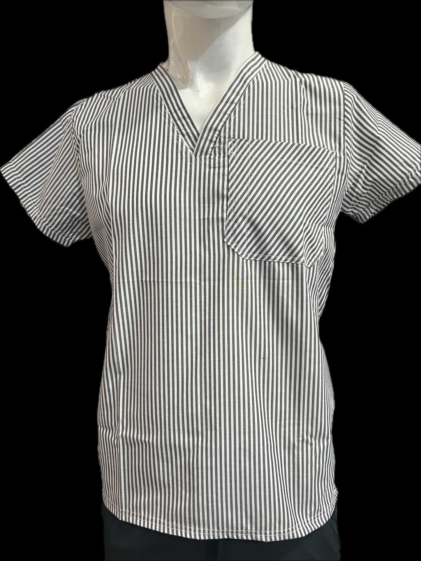 Filipina Rayas Grises /Blancas costado negro cuello V. Hombre