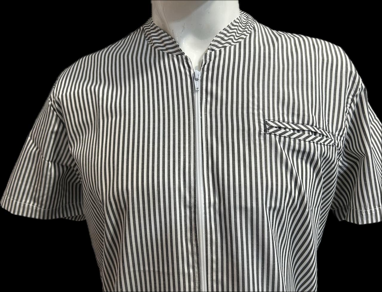 Filipina Mao Lineas Blanco-Gris Oxford Con cierre Hombre