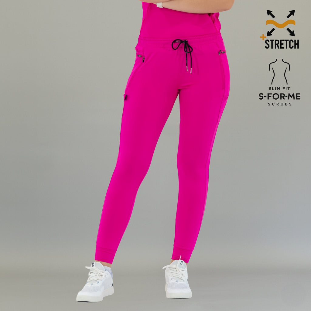 Front view of fuchsia Women's Joggers Pants 920 standing straight.