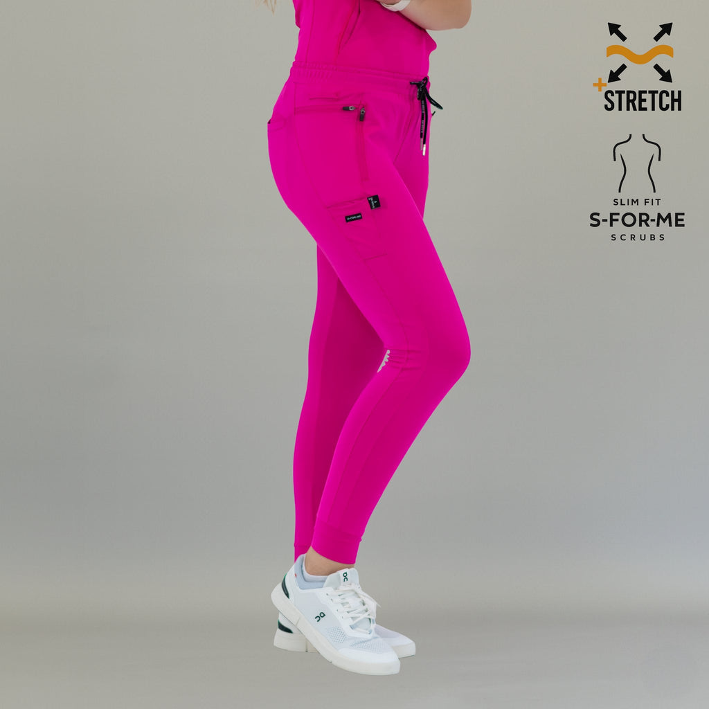 Side view of fuchsia Women's Joggers Pants 920 with one leg bent back.