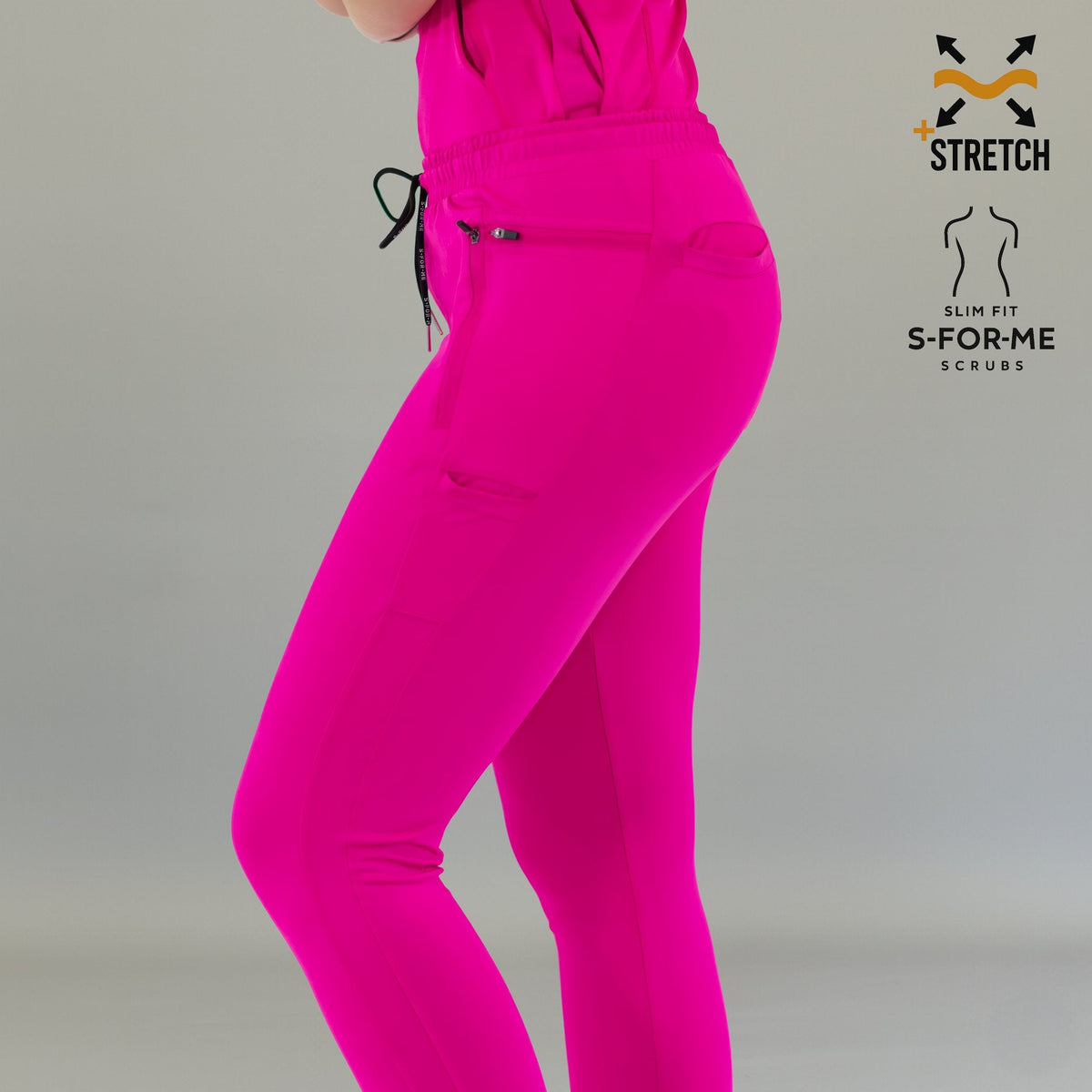 Close-up side view of fuchsia Women's Joggers Pants 920 showing the fit.