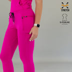 Side view of fuchsia Women's Joggers Pants 920 standing straight with hand by the side.