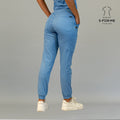 Women’s ceil blue scrub jogger pants back view with cargo pocket by S-FOR-ME