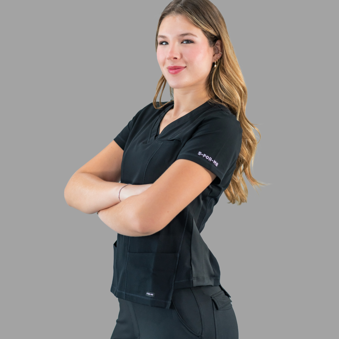 Filipina Quirúrgica  Est. 301 Negra/Costado Stretch Negro Mujer, Scrubs Antifluido