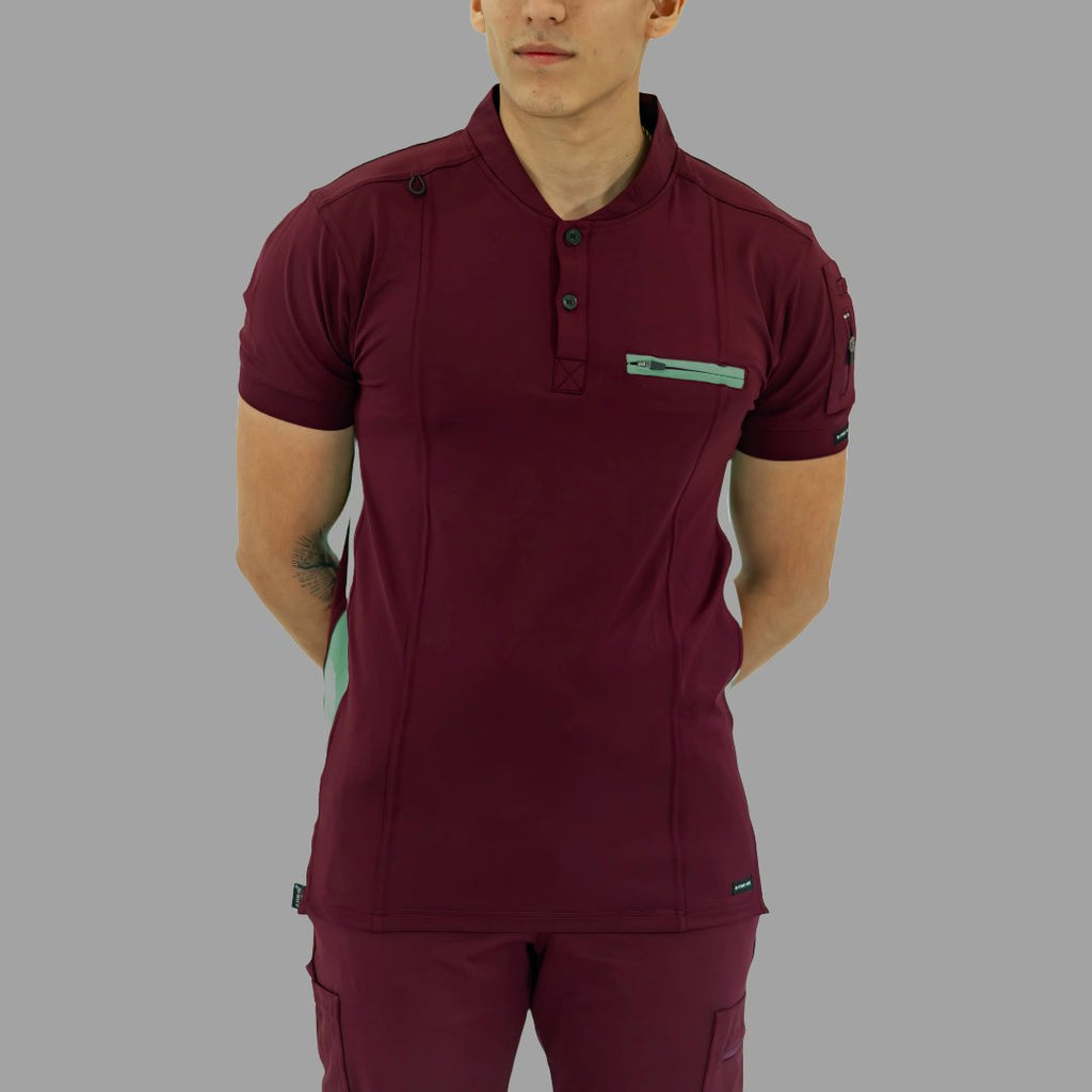 Men's Top 930 Maroon-Green Super Stretch, Scrubs 930