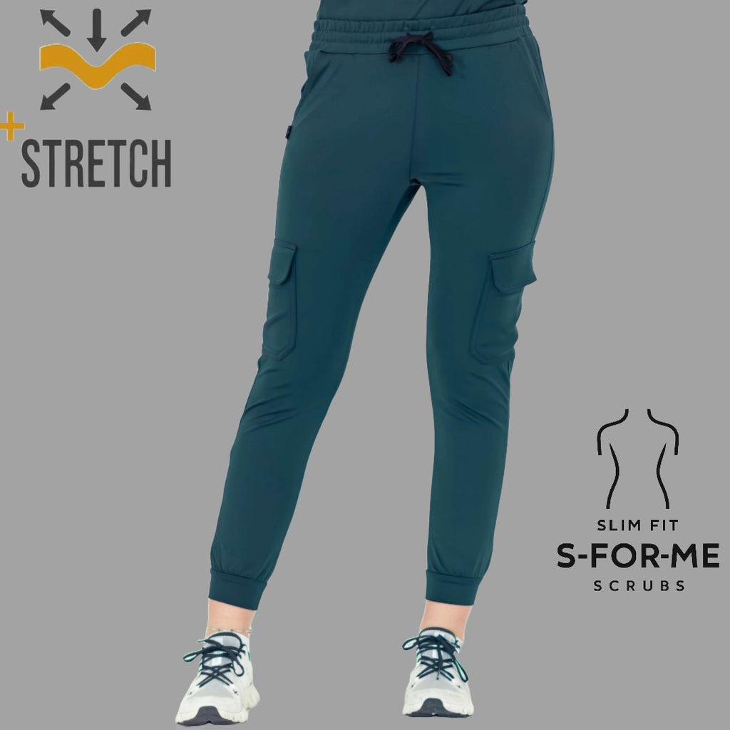Detalle tela super stretch jogger quirúrgico azul petróleo mujer Estilo 910 Sandel Medica