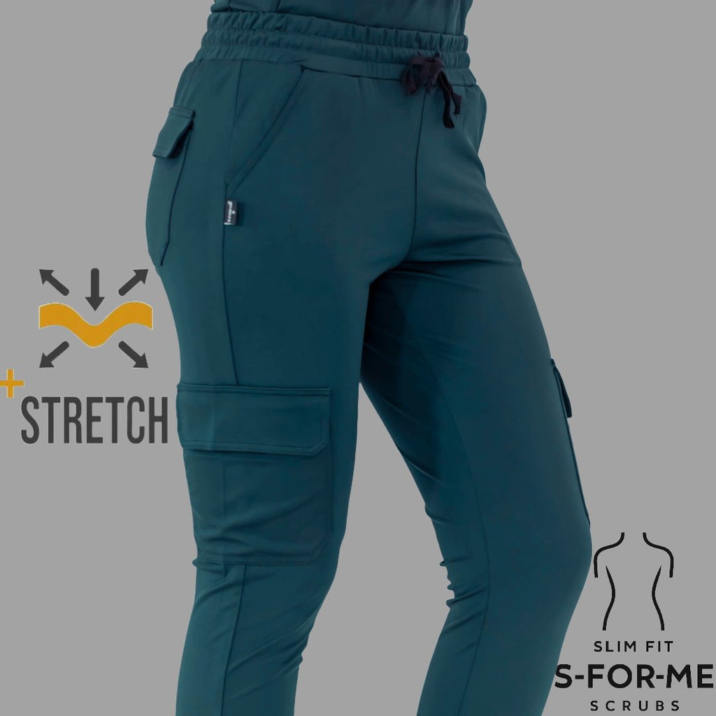 Vista lateral jogger quirúrgico azul petróleo mujer Estilo 910 slim fit Sandel Medica México
