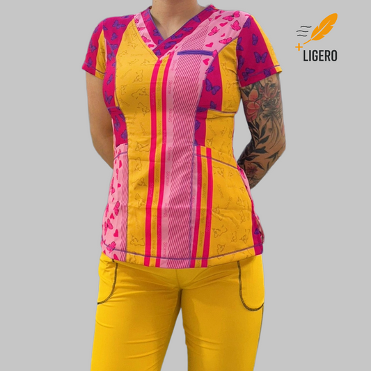 Filipina Estampada Mostaza- Fiusha, vistas Uva, Scrubs F.W Mujer