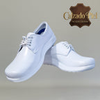 Zapatos médicos blancos Gloria Andress 320 de piel con agujetas y suela PU antiderrapante