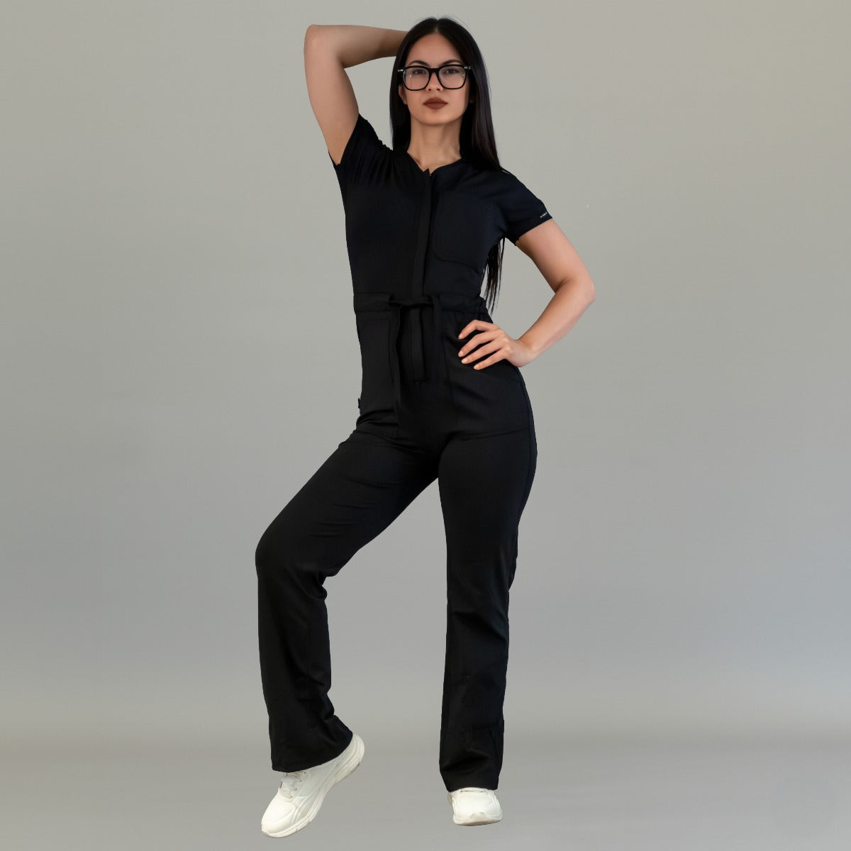 Jumpsuit Quirúrgico Mujer Estilo 945 Negro Super Stretch Manga Corta