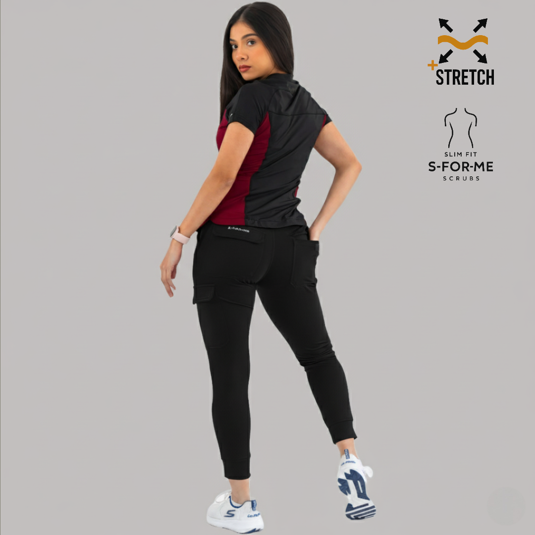 Filipina Quirúrgica Super Stretch Negra - Vino Mujer, Scrubs 905