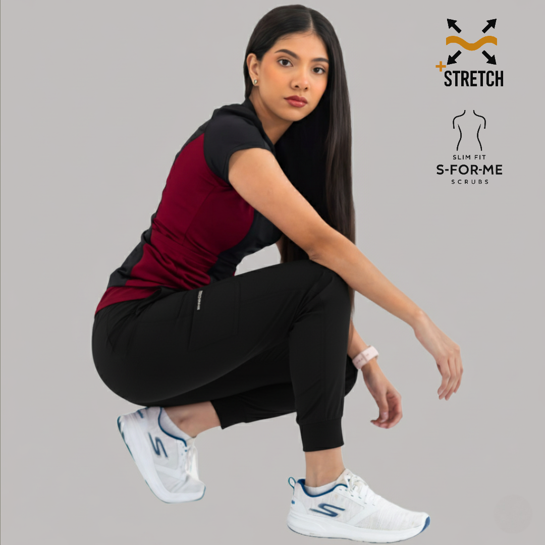 Filipina Quirúrgica Super Stretch Negra - Vino Mujer, Scrubs 905