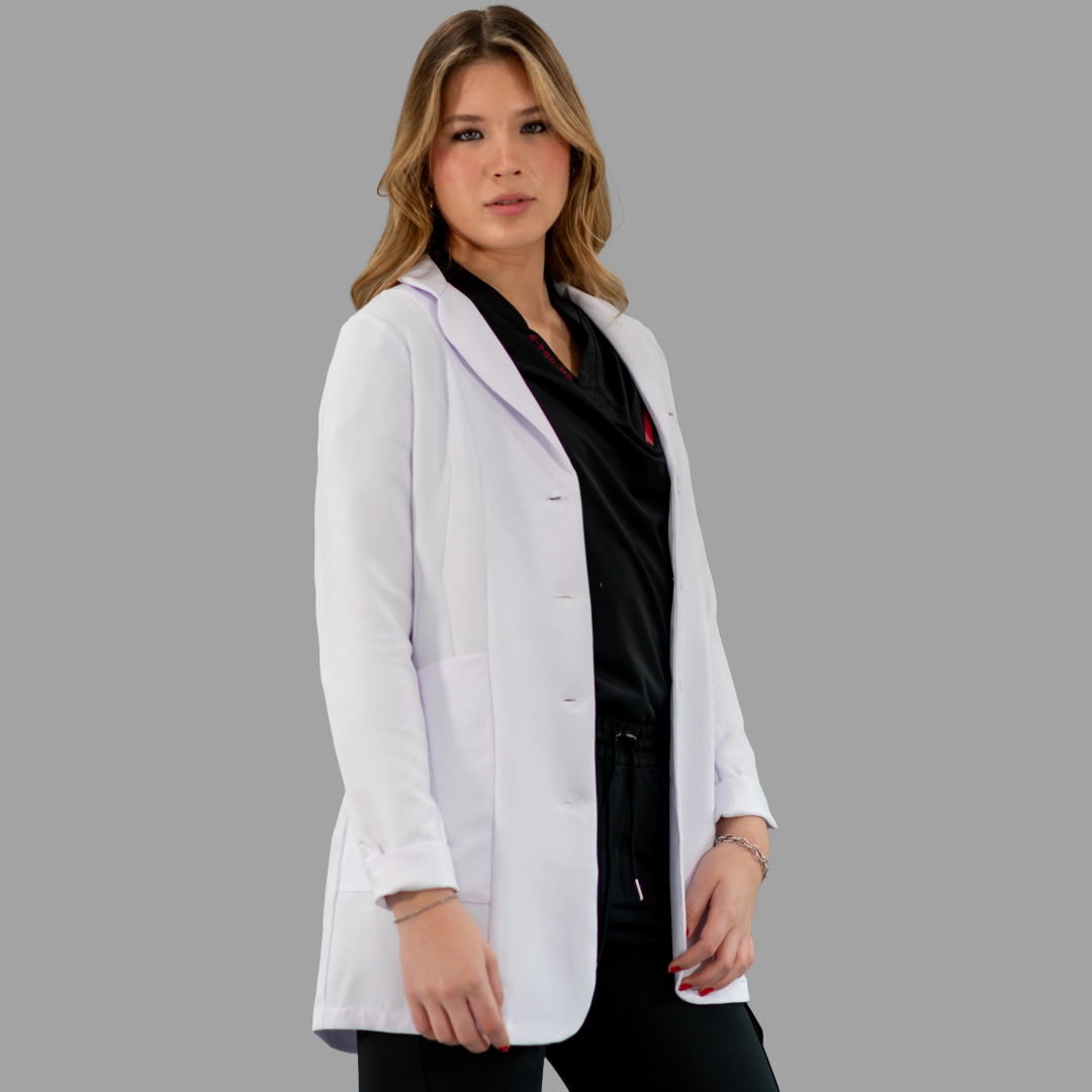 Bata Médica Stretch Extra Blanca Dama, Antifluido Alviero