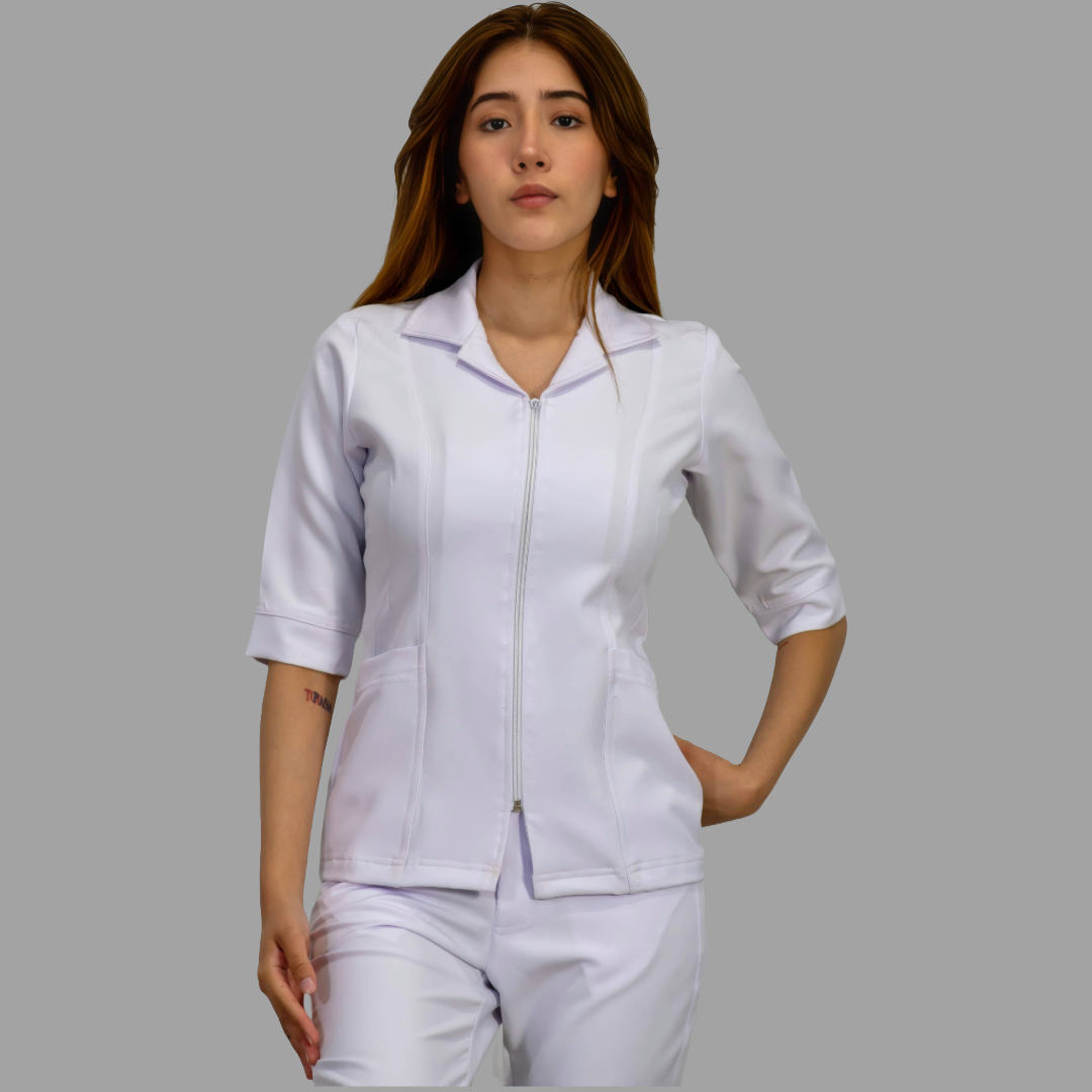 Filipina Alviero Stretch Extra Blanca Cuello Sport Manga 3/4  Dama, Antifluido