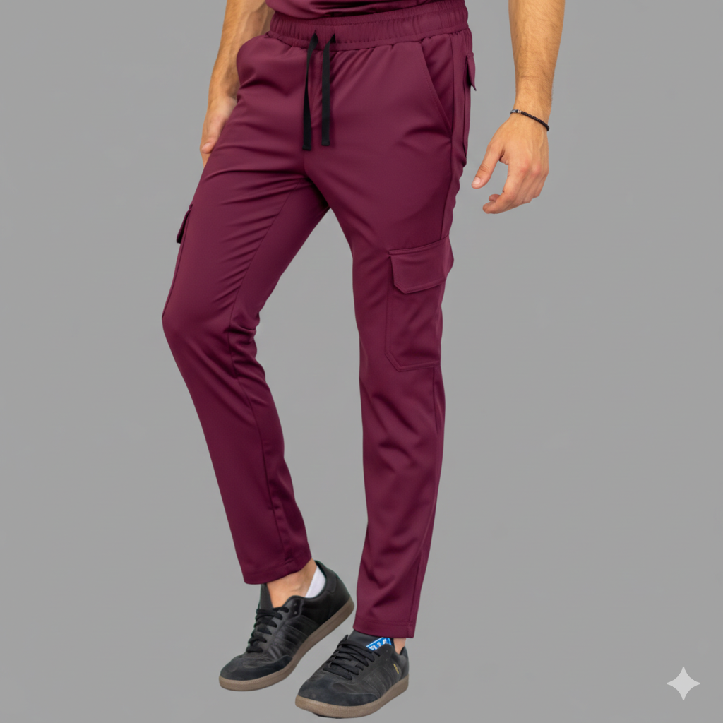 Pantalón Est. 910 Dobladillo Quirúrgico Hombre Vino Super Stretch, Scrubs 910