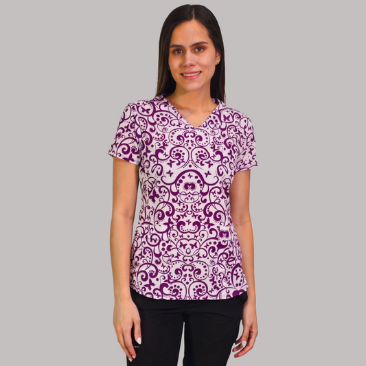 Filipina Quirurgica Dama Estampado Grape Butterfly, Scrubs 600 (Uniformes Médicos)