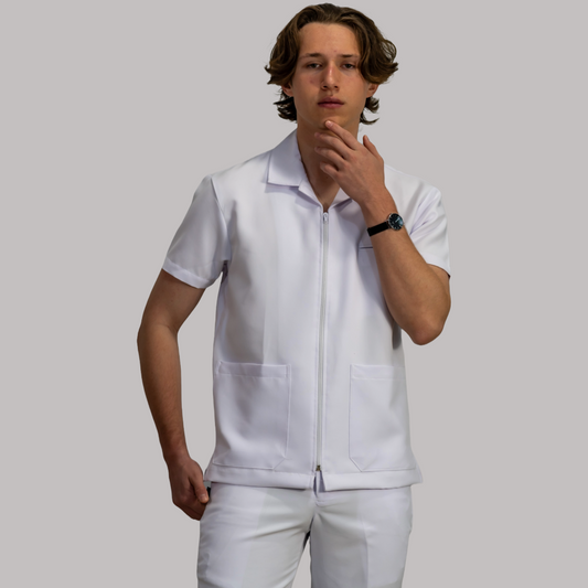 Filipina Hombre  Blanca cuello sport con cierre Pure White antifluido