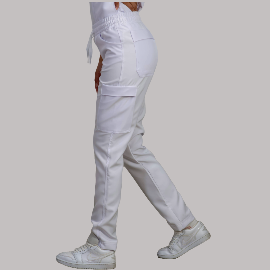 Pantalon Mujer Resorte cintura 6 Bolsas Blanco Antifluido