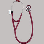 Burgundy E 800 cardiology stethoscope full view with stainless steel dual head and silicone tubing