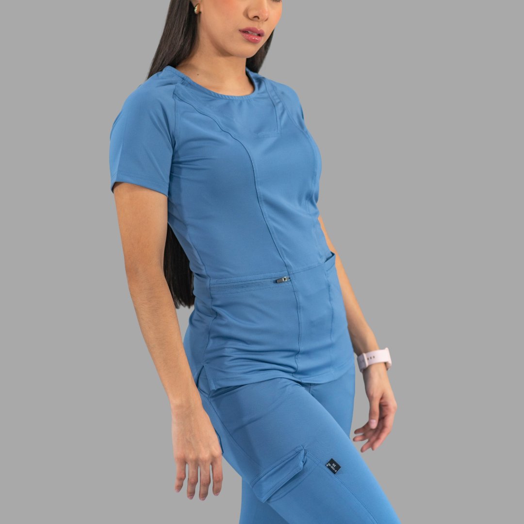 Filipina Quirúrgico Mujer Azul Cornflower, Super Stretch, Scrubs 901 — detalle de diseño