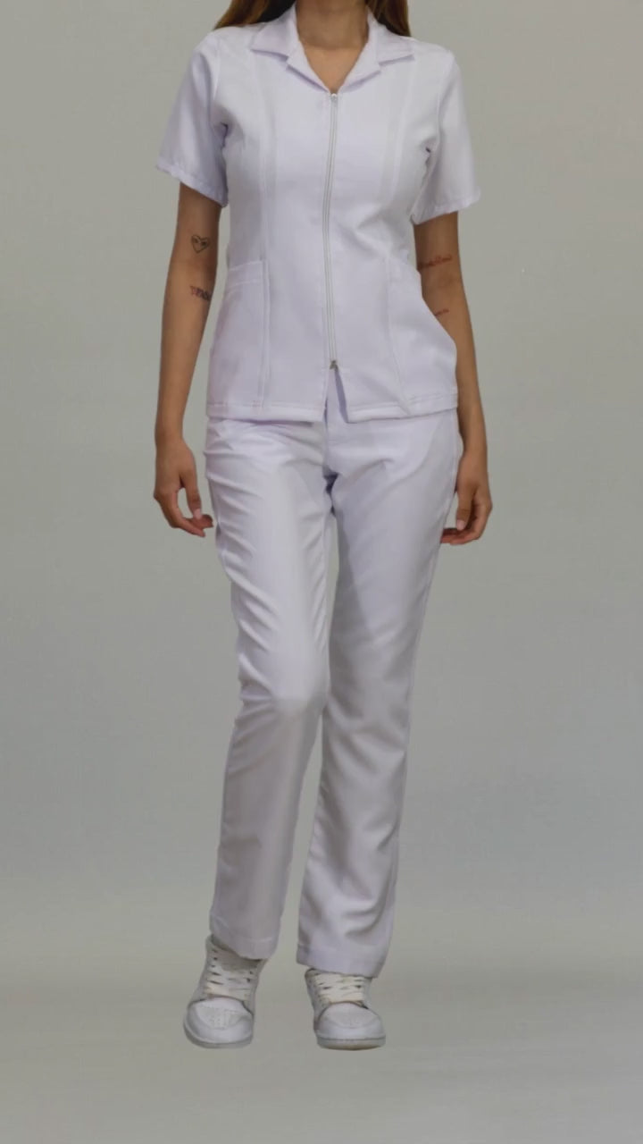 Pantalón Clínico Blanco  Alviero Mujer Stretch Antifluido Pretina/Elástico